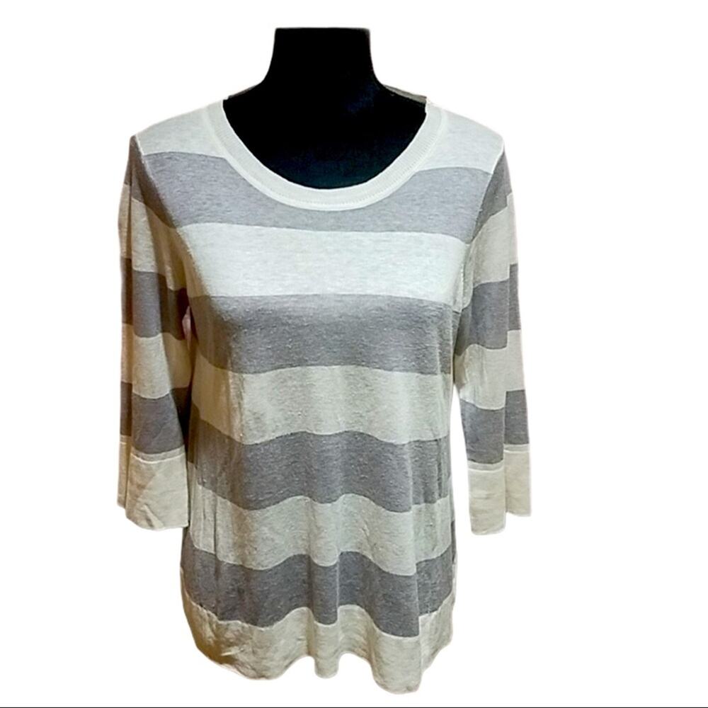 J. Crew lightweight cream and gray striped sweater